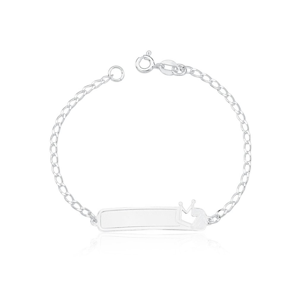Pulseira Infantil Elo Oval com Pingente de placa uma Coroa